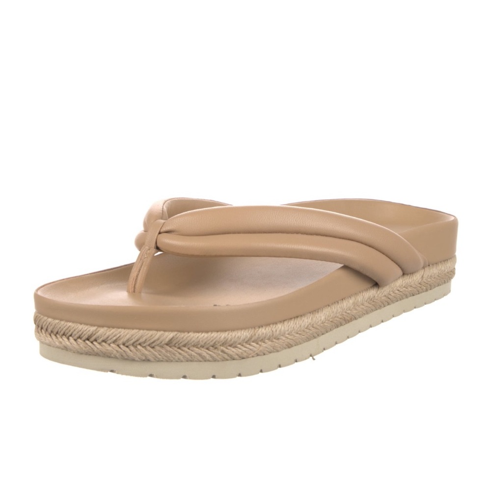 VINCE Tan Leather Thong Espadrille Sandals